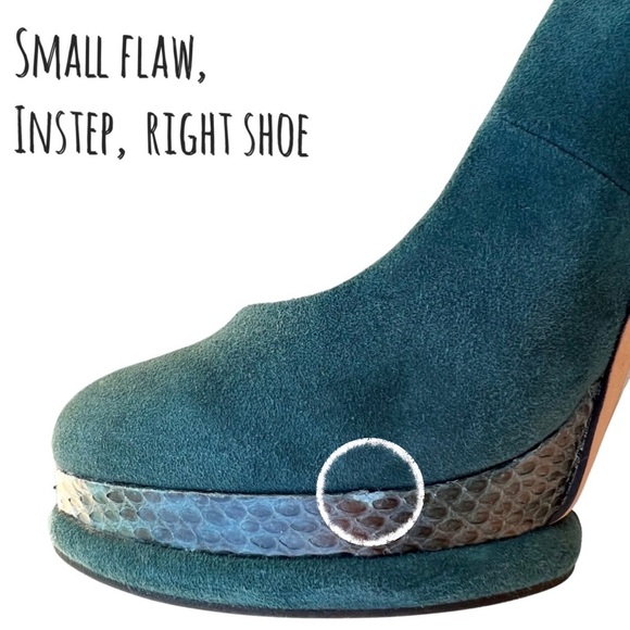 Dolce Vita Veile Suede Block Heels Platform Teal Green Faux Snake Skin Trim 10 - Picture 9 of 17